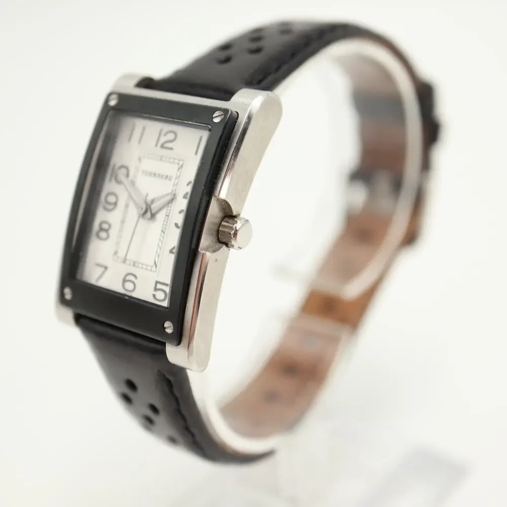 Tourneau Honda Silver Tone Tank Watch 24mm Unisex Black Leather w New Battery
